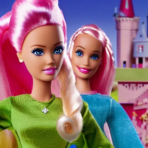 Image similar to barbie and the diamond castle live action remake, 4 k, film still, live action, realistic