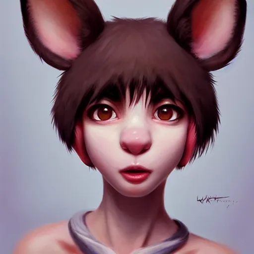 Prompt: character design portrait of an anthropomorphic furry rat girl with rat ears, eyelids helf closed, symmetrical eyes, yawning, sharp detailed painting, concept art, by wlop, ilya kuvshinov, artgerm, krenz cushart, rutkowski, trending on pixiv.