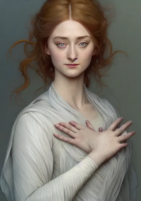 Image similar to sansa saoirse ronan, intricate, elegant, highly detailed, digital painting, artstation, concept art, smooth, sharp focus, illustration, art by artgerm and greg rutkowski and alphonse mucha and william - adolphe bouguereau