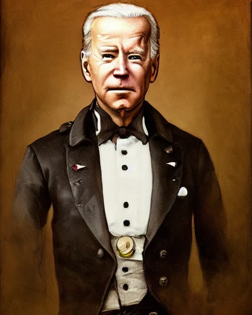 Prompt: a portrait of Joe Biden as a steampunk captain, art by by Joseph Karl Stieler and Théodore Gericault and Eugène Delacroix, highly detailed, trending on artstationhq