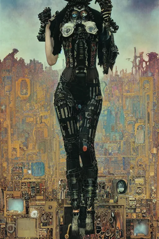 Image similar to full length portrait of alexa demie as a gothic cyberpunk by lawrence alma tadema and zdzislaw beksinski and norman rockwell and jack kirby and tom lovell and greg staples