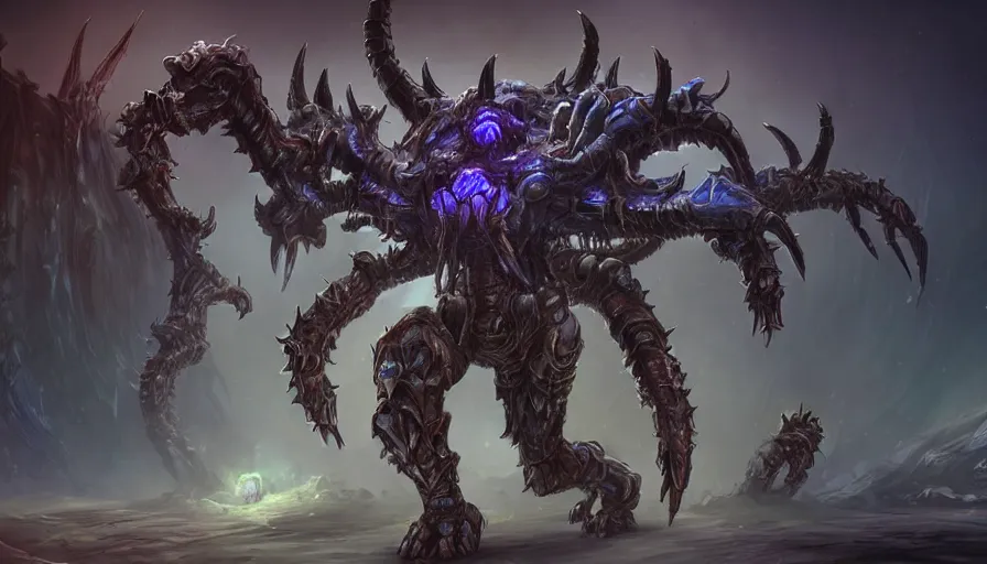 Image similar to the fourth race of starcraft 2, heavily inspired by demons and satans, character first look, highly detailed and beautiful concept art