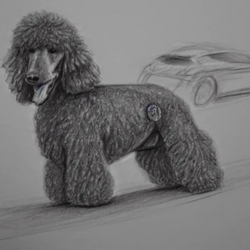 Image similar to pencil sketch of a poodle riding a ducati