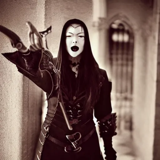 Prompt: photo of a real life vampire female assassin