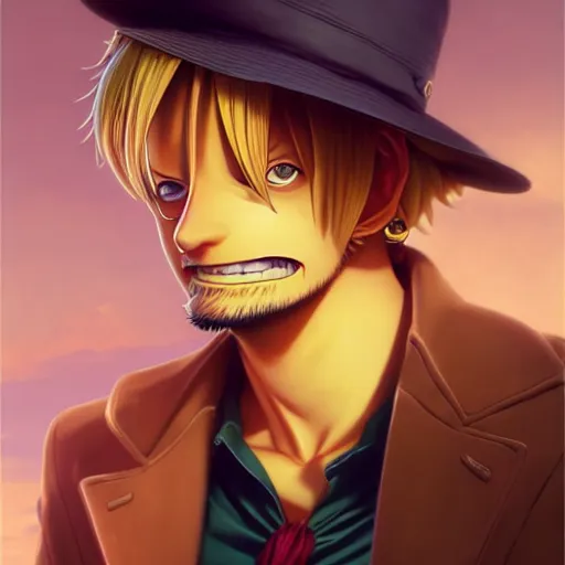 Prompt: highly detailed vfx portrait of sanji by eiichiro oda!, greg rutkowski, loish, rhads, beeple, makoto shinkai, tom bagshaw, alphonse mucha, sharp focus, art by artgerm and greg rutkowski, stanley kubrick, backlit, harsh overhead sunlight,