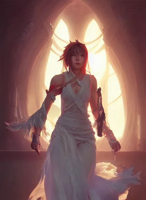 Image similar to a Photorealistic dramatic hyperrealistic render of a beautiful Final Fantasy 10 character Yuna by WLOP,Artgerm,Greg Rutkowski,Alphonse Mucha, Beautiful dynamic dramatic dark moody lighting,shadows,cinematic atmosphere,Artstation,concept design art,Octane render,8K