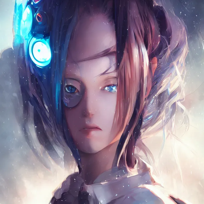 Image similar to an anime portrait of a cyberpunk snowy girl with blue eyes, by Stanley Artgerm Lau, WLOP, Rossdraws, James Jean, Andrei Riabovitchev, Marc Simonetti, and Sakimichan, tranding on artstation