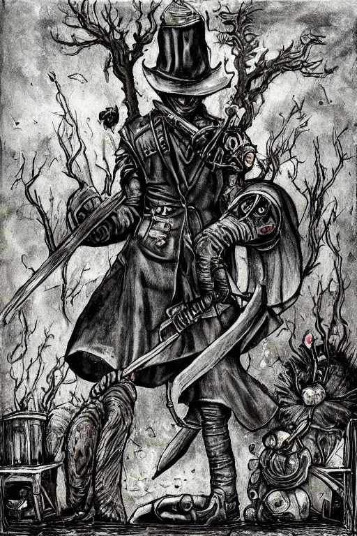 Image similar to bloodborne micolash, in the style of hieronymus bosch