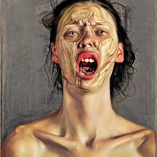Prompt: portraits of a woman enraged by Jenny Saville