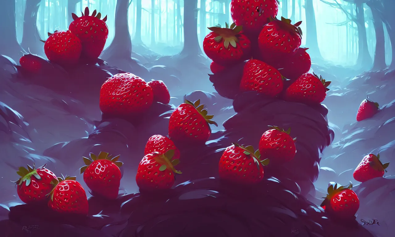 Image similar to Dark forest strawberries, behance hd by Jesper Ejsing, by RHADS, Makoto Shinkai and Lois van baarle, ilya kuvshinov, rossdraws global illumination