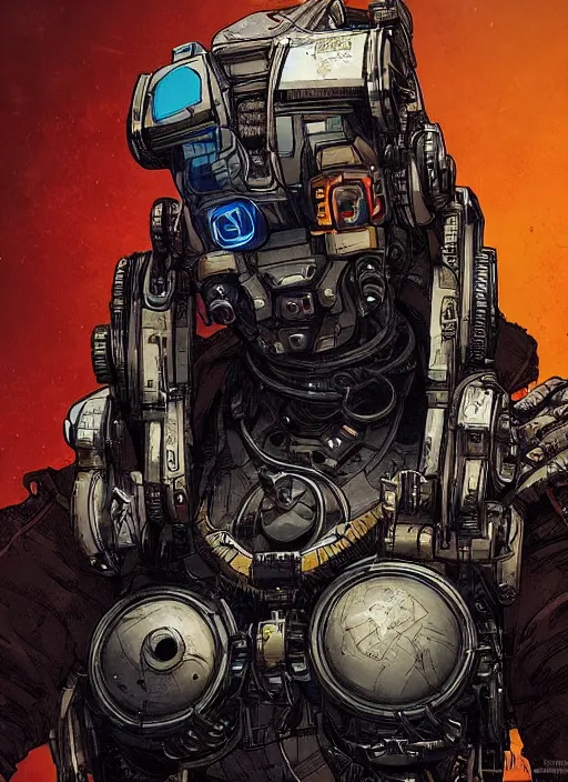 Image similar to cyberpunk pathfinder robot from apex legends character portrait, portrait by james gurney and laurie greasley and yoji shinkawa, concept art, intricate details, highly detailed, vintage sci - fi