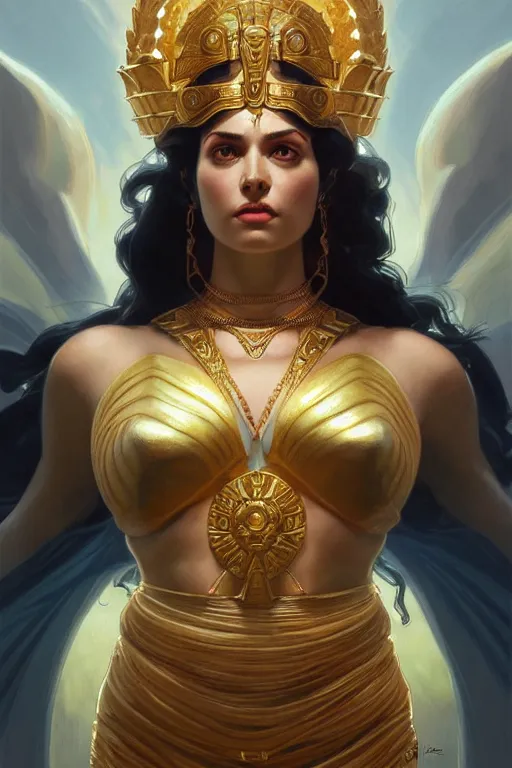 Image similar to The Godess Hera looking angry, full body, highly detailed, digital painting, artstation, concept art, smooth, detailed armor, sharp focus, beautiful face, symmetric face, cinematic, videogame cover art, illustration, art by Artgerm and Greg Rutkowski and Alphonse Mucha