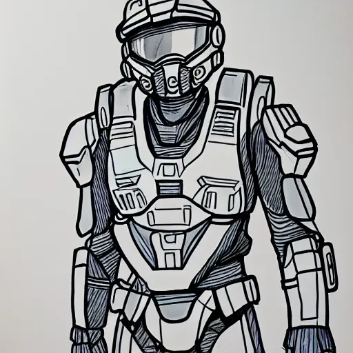 Prompt: master chief drawn with markers, pink background