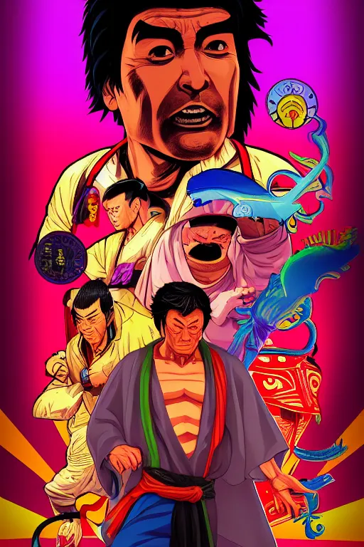 Prompt: journey to the west. pop art, comic art, gta vice city style, no duplicate image, glowing lights, ultra realistic, ultra details, digital painting, artstation, concept art, smooth, sharp focus, illustration, intecrate details, art richard hamilton and mimmo rottela, kirokaze and paul robertson, neil gaiman and mark millar