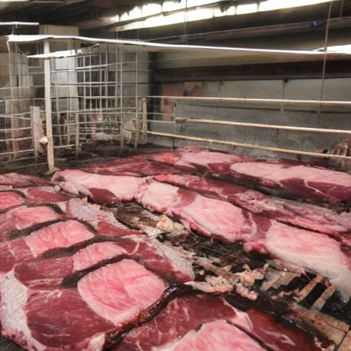 Prompt: meat chamber, the horrors of factory farming