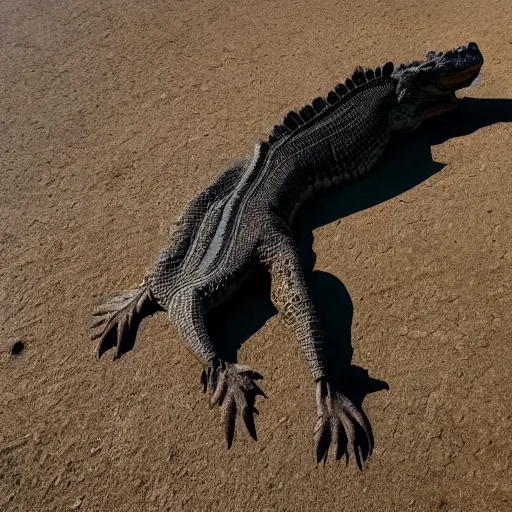 Image similar to Full body photo of a crocodile with feathers