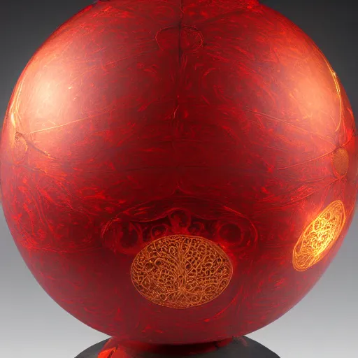 Image similar to a golden sphere handpainted, hyper detailed, red lighting from the side