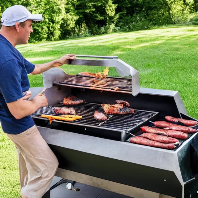 Prompt: a photograph of jerma 9 8 5 having a barbecue that consists of cement