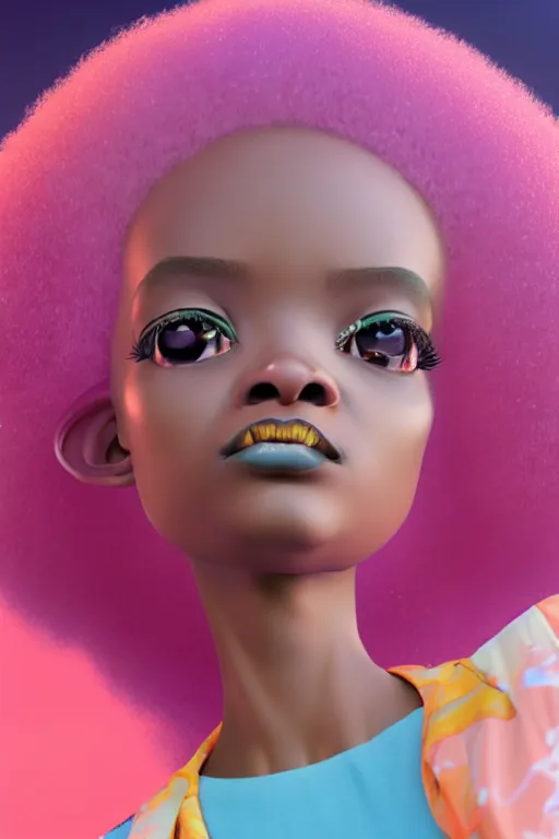 Image similar to a centered render of a cute cool afro disco girl from the seventies, by dreamworks, by pixar, by viktoria gavrilenko, by leticia gillett, by lois van baarle, perfect face, 3 d, 8 k