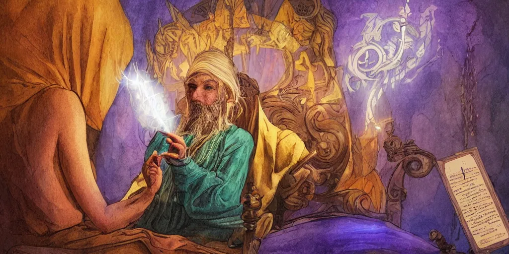 Image similar to wizard performing a tarot reading, cards, fantasy, digital art, soft lighting, 8 k