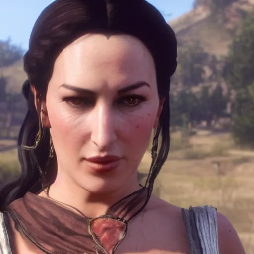 Prompt: Film still of Monica Bellucci, from Red Dead Redemption 2 (2018 video game)