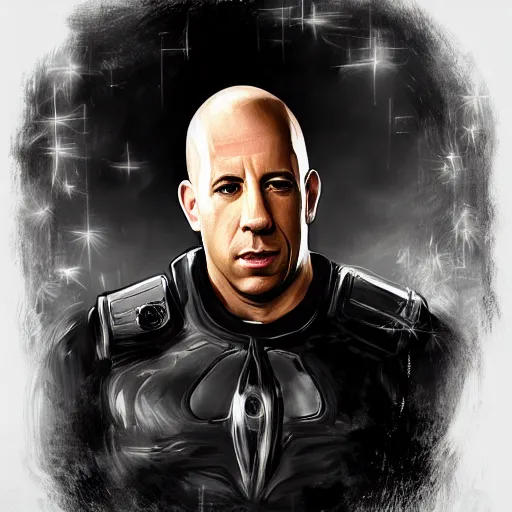 Image similar to Portrait of Vin Diesel as a angel with a halo above the head, digital art, trending on artstation, detalied,