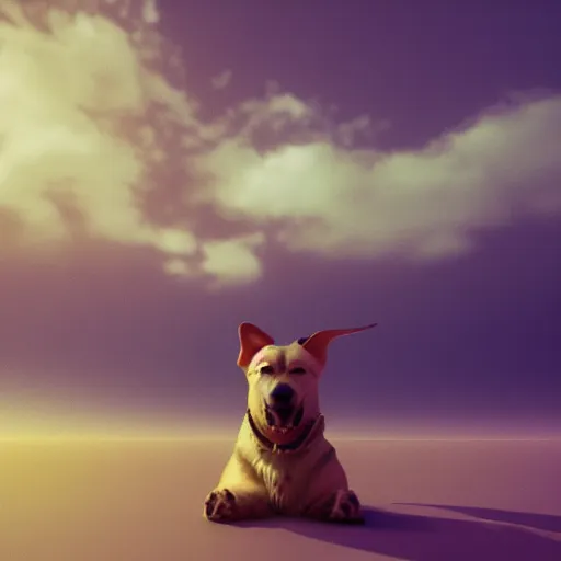 Prompt: portrait of a dog floating in the sky, 8k, 3D render, trending on artstation