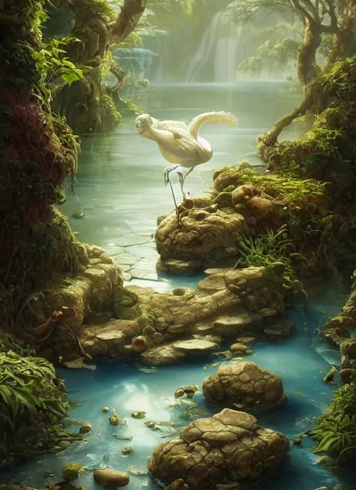 Image similar to white kappa sitting in a blue pond, subsurface scattering, by jesper ejsing, justin gerard, tomasz alen kopera, cgsociety and fenghua zhong, highly detailed, rim light, cinematic lighting, illustration, art, octane render, very coherent, cinematic, hyper realism, high detail, octane render, 8 k