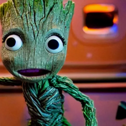 Image similar to baby groot in the muppet show