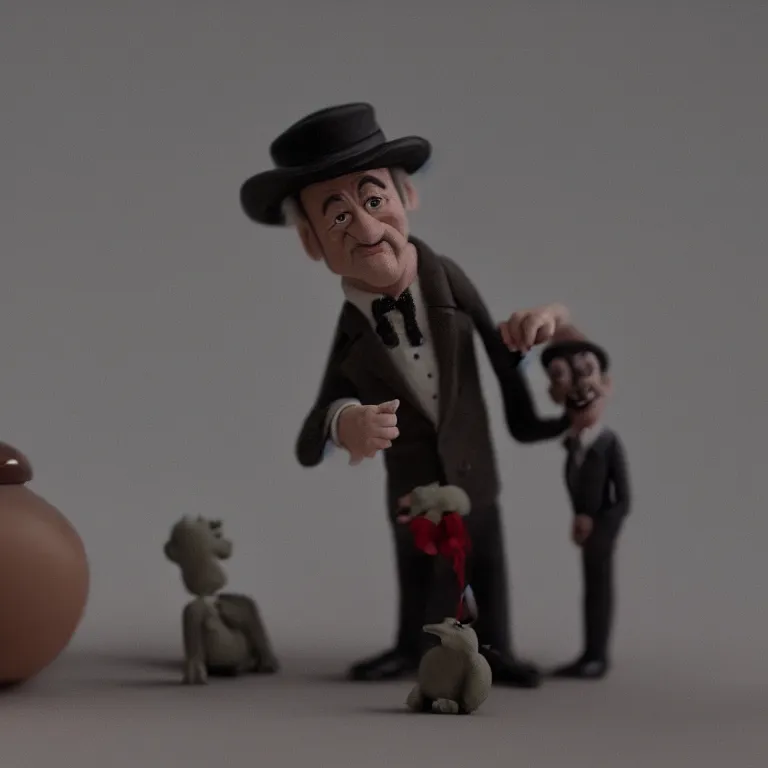 Image similar to a cinematic film still of a claymation stop motion film starring bill murray, portrait, shallow depth of field, 8 0 mm, f 1. 8