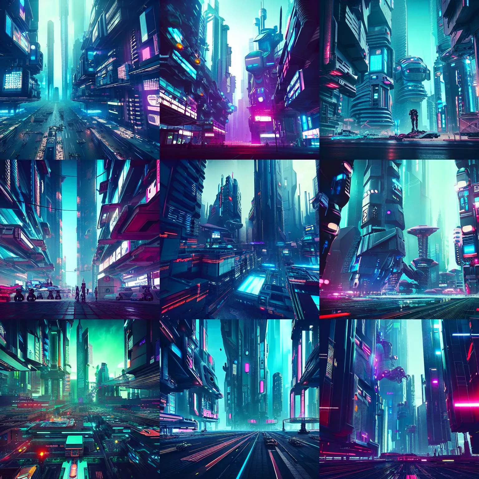 Prompt: “Cyberpunk city with robots in a futuristic planet, hypermaximalistic, high details, cinematic, 8k resolution, beautiful detailed, insanely intricate details, artstation trending, octane render, unreal engine”