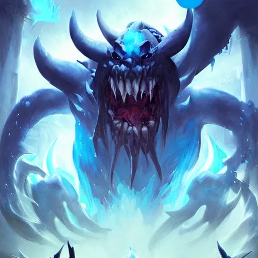 Image similar to water monster spirit blue shadow fiend from dota 2, dnd style, epic fantasy game art, by Greg Rutkowski, hearthstone artwork