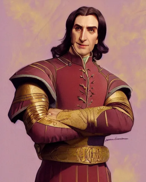 Image similar to Lord Farquaad from Shrek posing dramatically, luxurious royal suit, sigma male, portrait art by alphonse mucha and greg rutkowski, highly detailed, digital painting, concept art, illustration, dim lighting with twilight rays of sunlight, trending on artstation, very detailed, smooth, sharp focus, octane render, close up