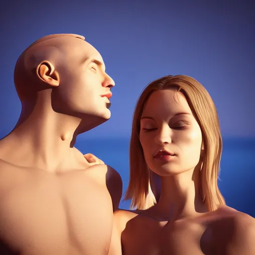 Prompt: perfectly centered symmetrical balanced male and female portrait of man and woman in love sharing one heart. art by santiago calatrava, high coherence ; 3 d render 8 k octane ultra hd