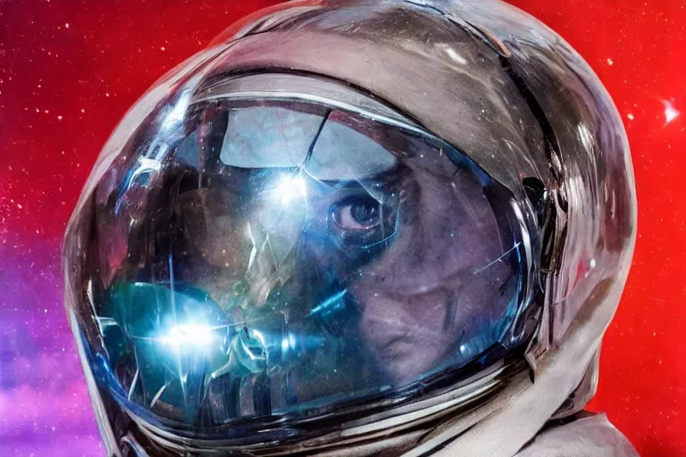 Prompt: thom yorke singer songwriter in a reflective space helmet, helmet filling up with water, video art, anamorphic lens flare, datamosh, beautiful blue eyes, eyes reflecting into eyes reflecting into infinity, eyes reflecting into eyes reflecting into infinity, dramatic lighting
