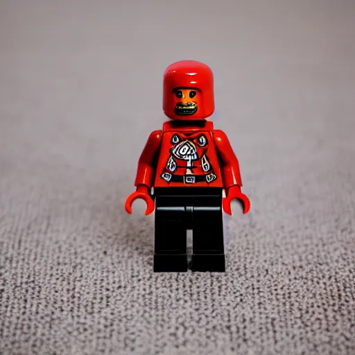 Image similar to macro photography of a minifigure walking on the carpet, 3 5 mm