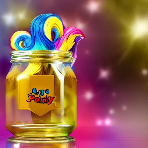 Image similar to a my little pony figure in a jar covered in a mysterious sticky yellowish fluid, photography, 8 k