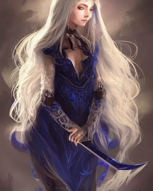 Prompt: A beautiful mysterious girl with cobalt-blue eyes and silky white hair, guitar shape build, her wardrobe is attractive, full body, fantasy art, in the style of Stanley Lau, illustration, epic art, fantasy, intricate, elgant, amazing detail, digital painting, artstation, concept art, smooth, sharp focus