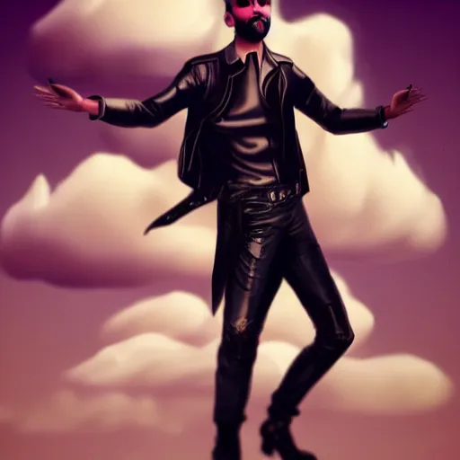 Prompt: gay man with leather clothes dancing on the clouds, Artstation