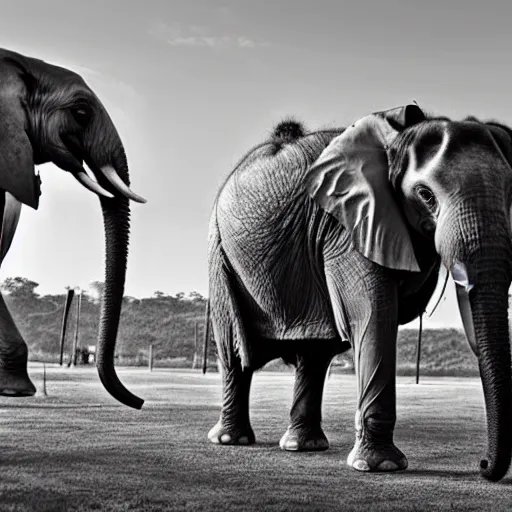 Image similar to a Elephant-Pug Hybrid, A Elephant that looks like a pug, huge tusks, afternoon hangout, good times photograph, candid