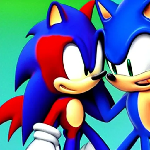 Image similar to sonic and knuckles smooching each other