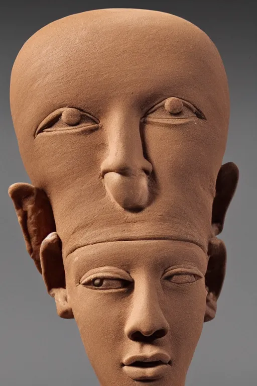 Image similar to a highly detailed beautiful portrait clay sculpture of a egyptian god with facial expression : enthusiastic sculpted in laguna clay em - 2 1 0 clay by philippe faraut.