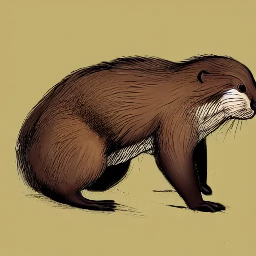 Image similar to a beaver full body in profile with a big tail and big front teeth, concept art