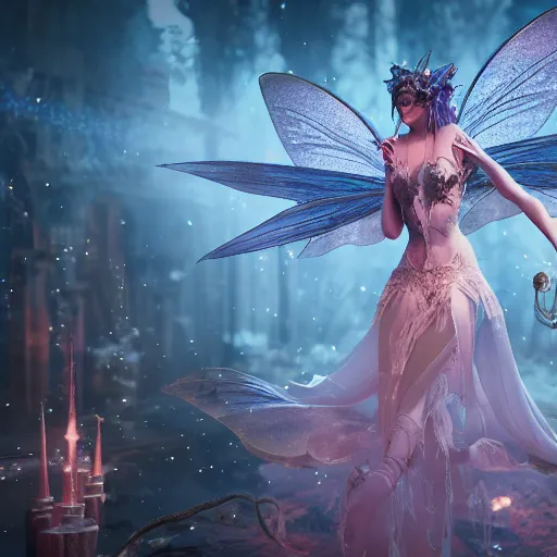 Prompt: demonic fairy, fairy tale, stunning, surrounding cinematic light, hyper detailed, ornate and intricate, 4 k cinematic octane render