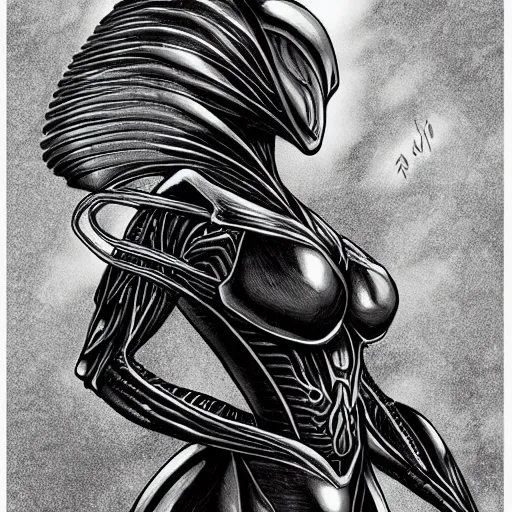 Prompt: alien woman - wings, organic armor, three eyes, tentacles, realistic