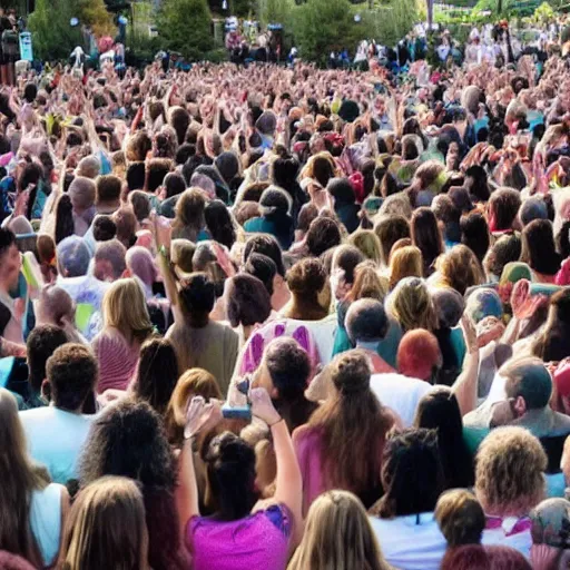 Prompt: a crowd of people worshipping a pickle