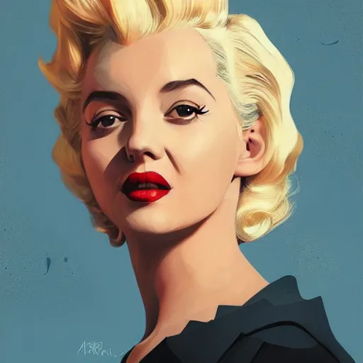 Prompt: Ana de Armas as Marylin Monroe with a blond hair, profile picture by Greg Rutkowski, asymmetrical, Organic Painting , Matte Painting, geometric shapes, hard edges, street art, trending on the artstation:2 by Sachin Teng:4, blur: -4