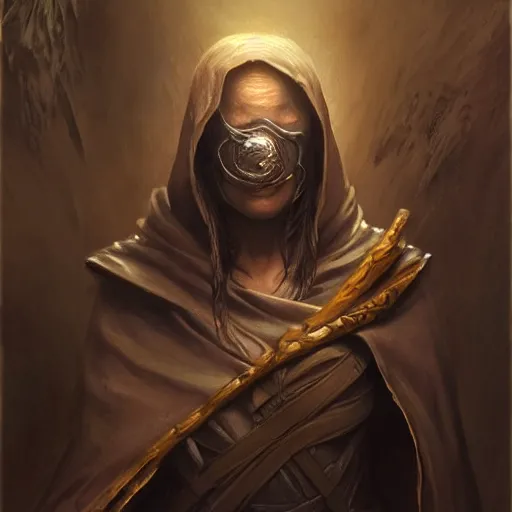 Image similar to portrait, mysterious rogue wearing a cloak, covered face, rpg game, stern expression, main character, detailed, digital painting, artstation, sharp focus, illustration, artgerm, tomasz alen kopera, peter mohrbacher, donato giancola, joseph christian leyendecker, wlop, frank frazetta