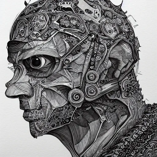 Image similar to john carmack, black ink on paper, trending on artstation, beautiful, intricate, detailed