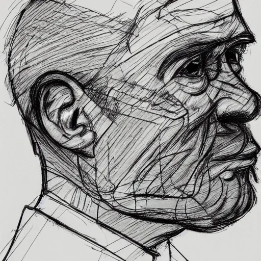 Image similar to a realistic yet scraggly portrait sketch of the side profile of a stern and sophisticated the engineer, trending on artstation, intricate details, in the style of frank auerbach, in the style of sergio aragones, in the style of martin ansin, in the style of david aja, in the style of mattias adolfsson